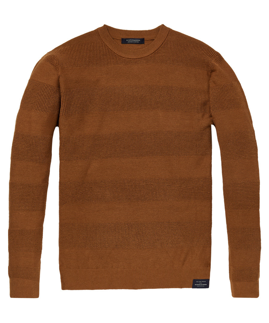 Brown stripe pure cotton crew jumper Sale - scotch & soda