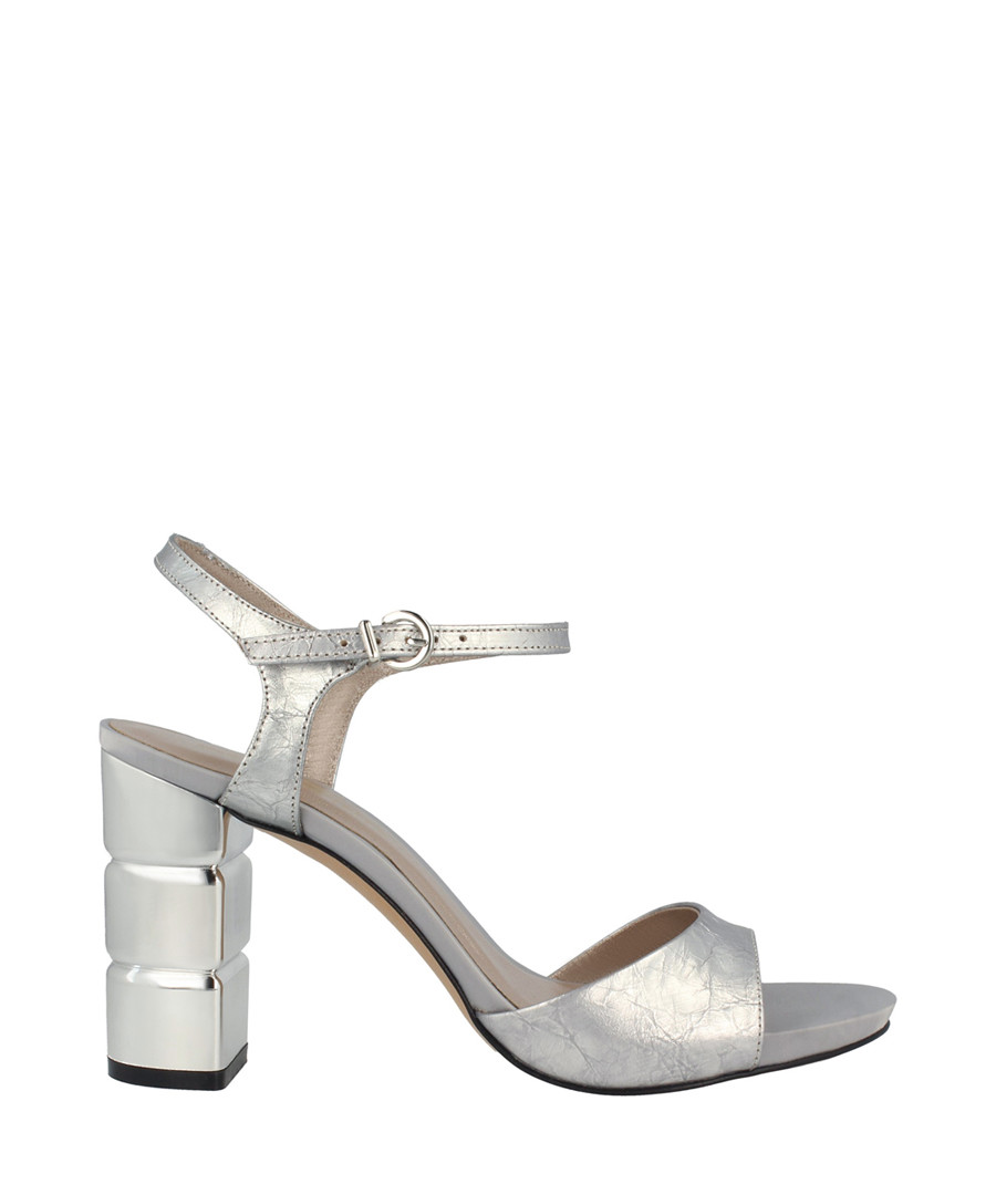 Silver-tone leather block heel sandals Sale - roberto botella