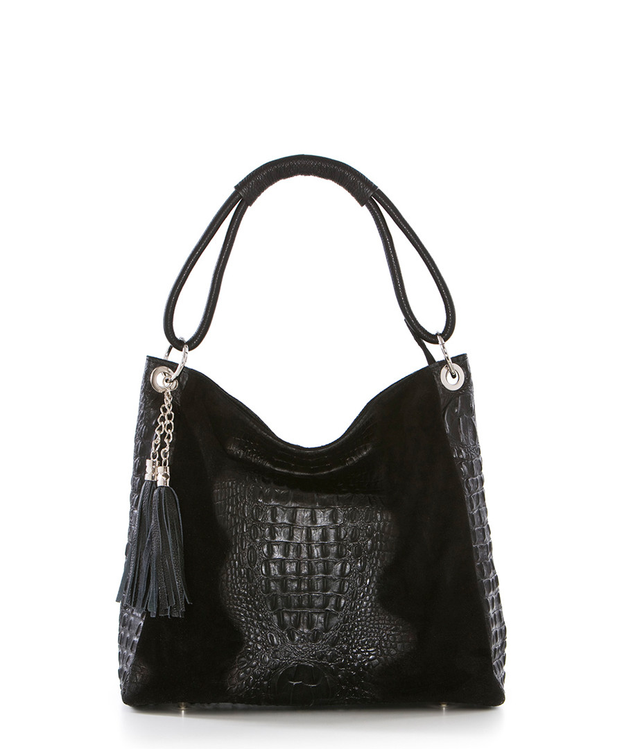 Black moc-croc leather shopper Sale - pia sassi