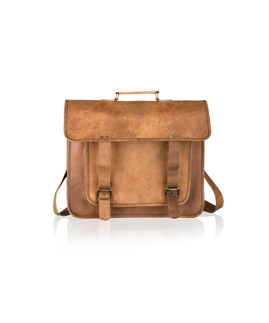 Tan vintage style leather satchel Sale - woodland leathers