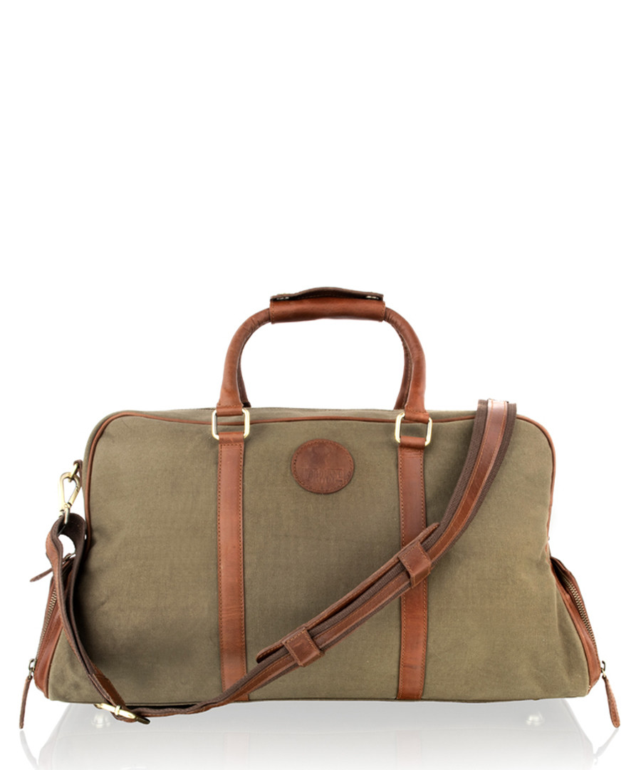 Khaki & tan leather weekend bag Sale - woodland leather