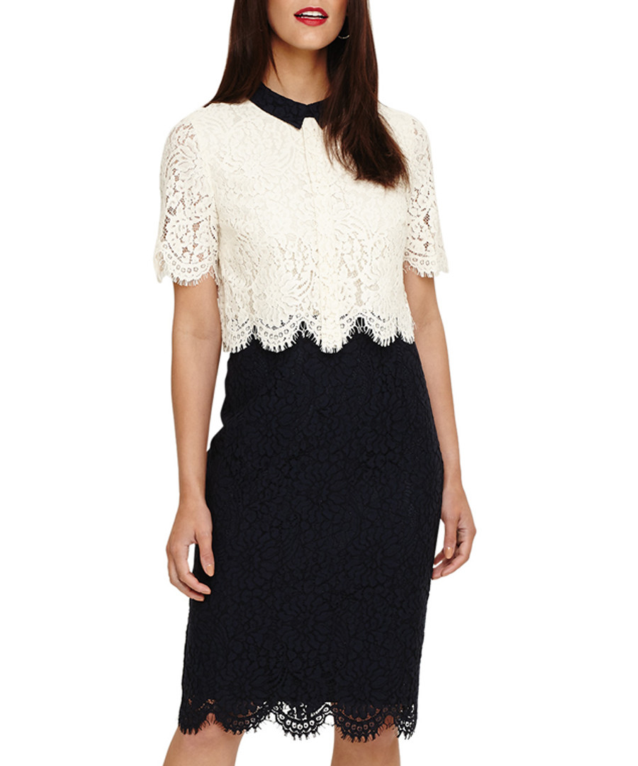 Mandy navy & cream layered lace dress Sale - phase eight