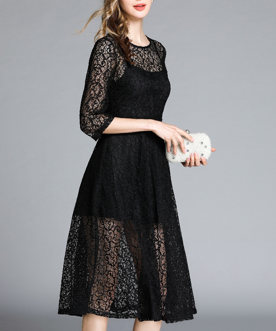 Black floral sheer layer dress Sale - Kaimilan