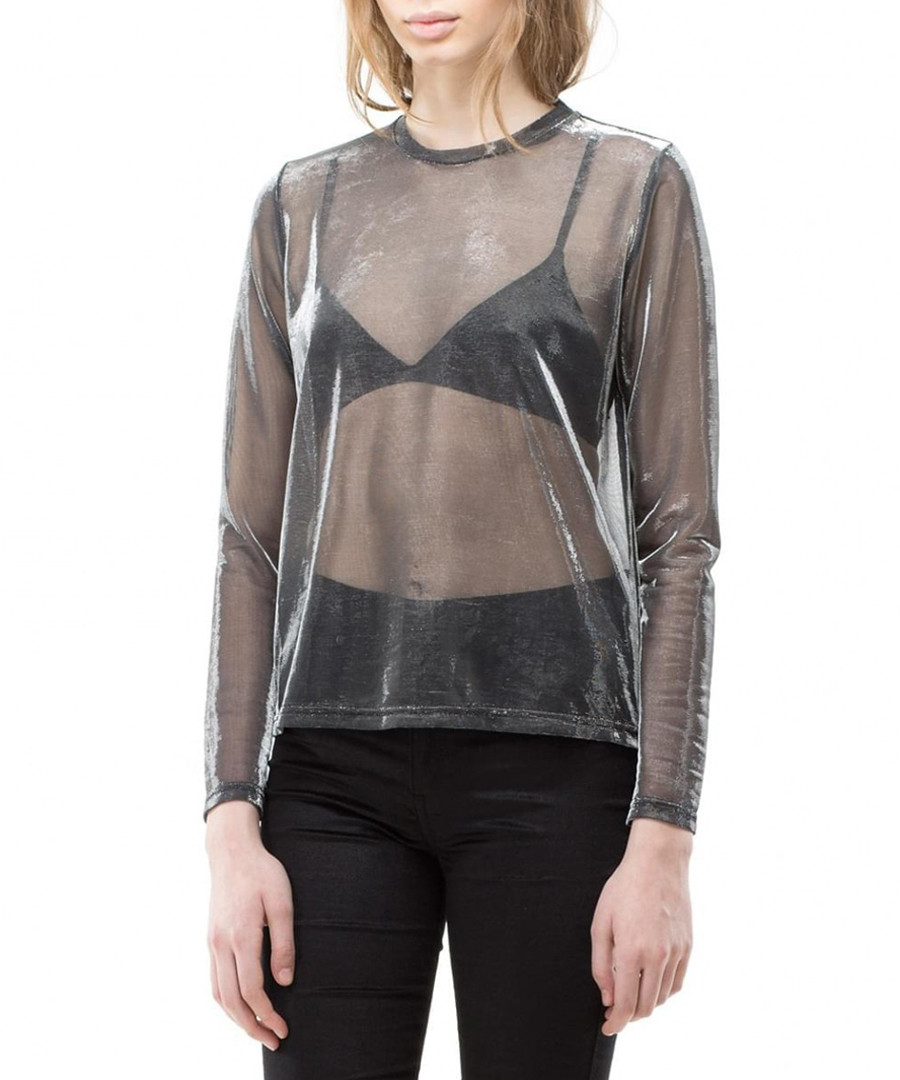 Silver sheer long sleeve top Sale - dr denim