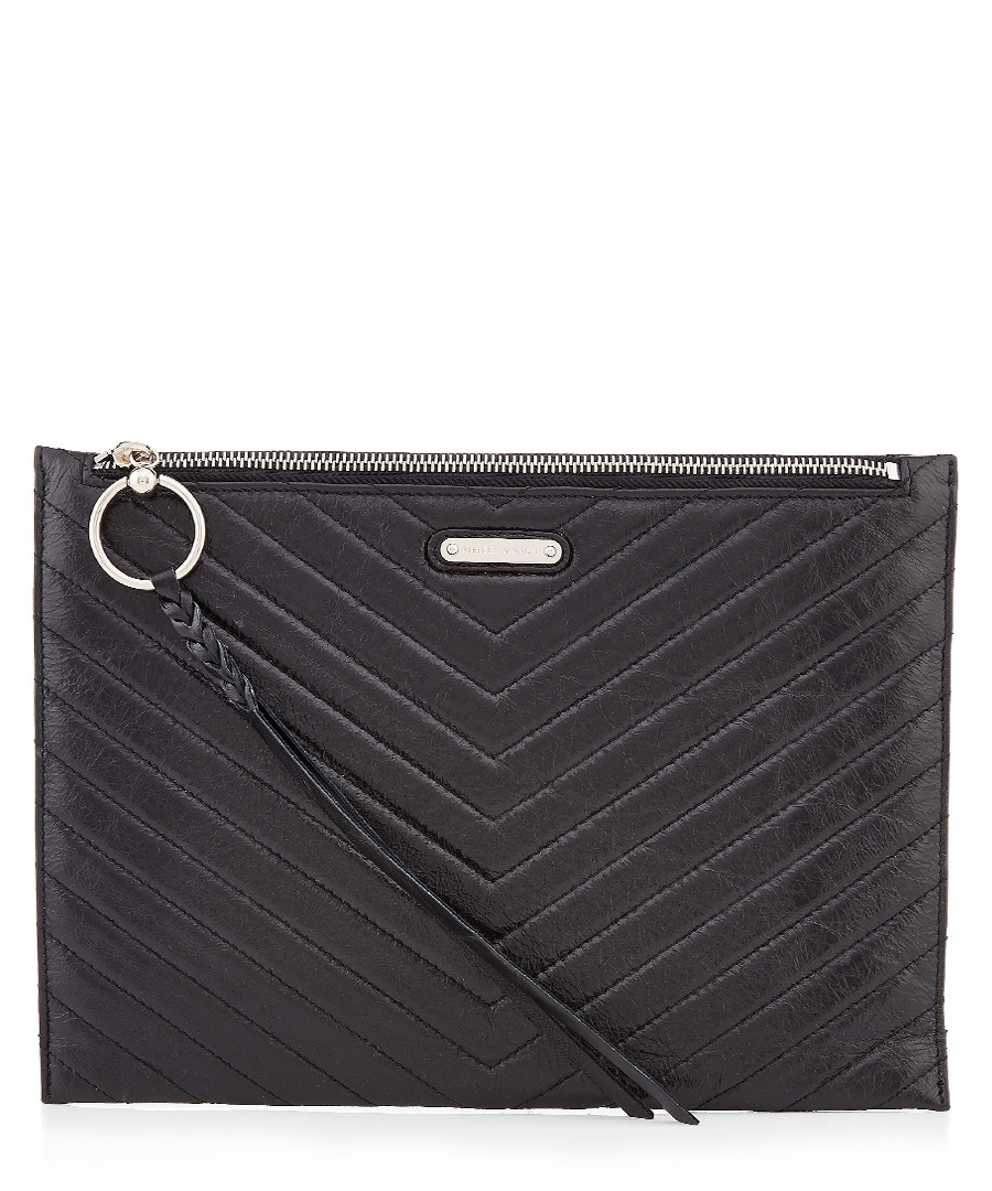 Black leather chevron zip clutch Sale - Rebecca Minkoff