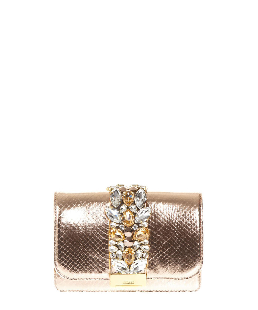 CLIKY EMBELLISHED ROSEGOLD PYTHON CLUTCH Sale - GEDEBE