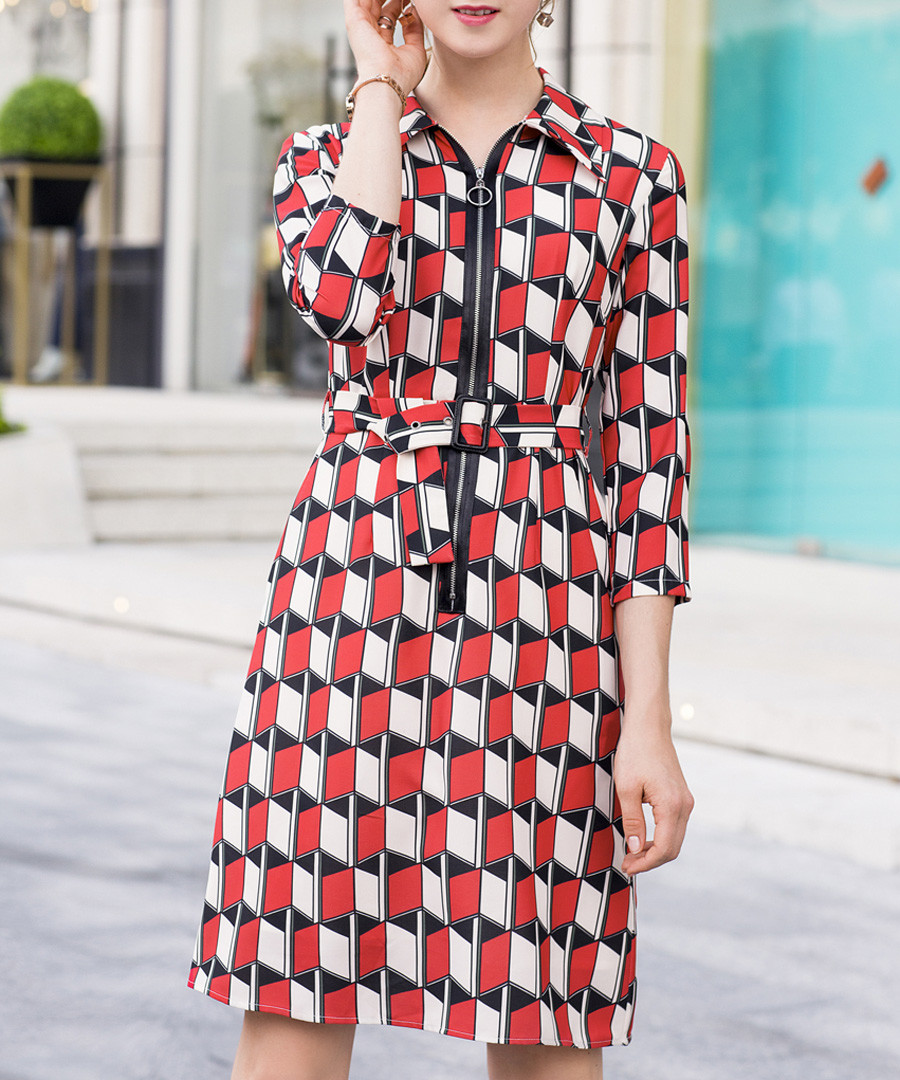 Red geo zip mini dress Sale - ellesay