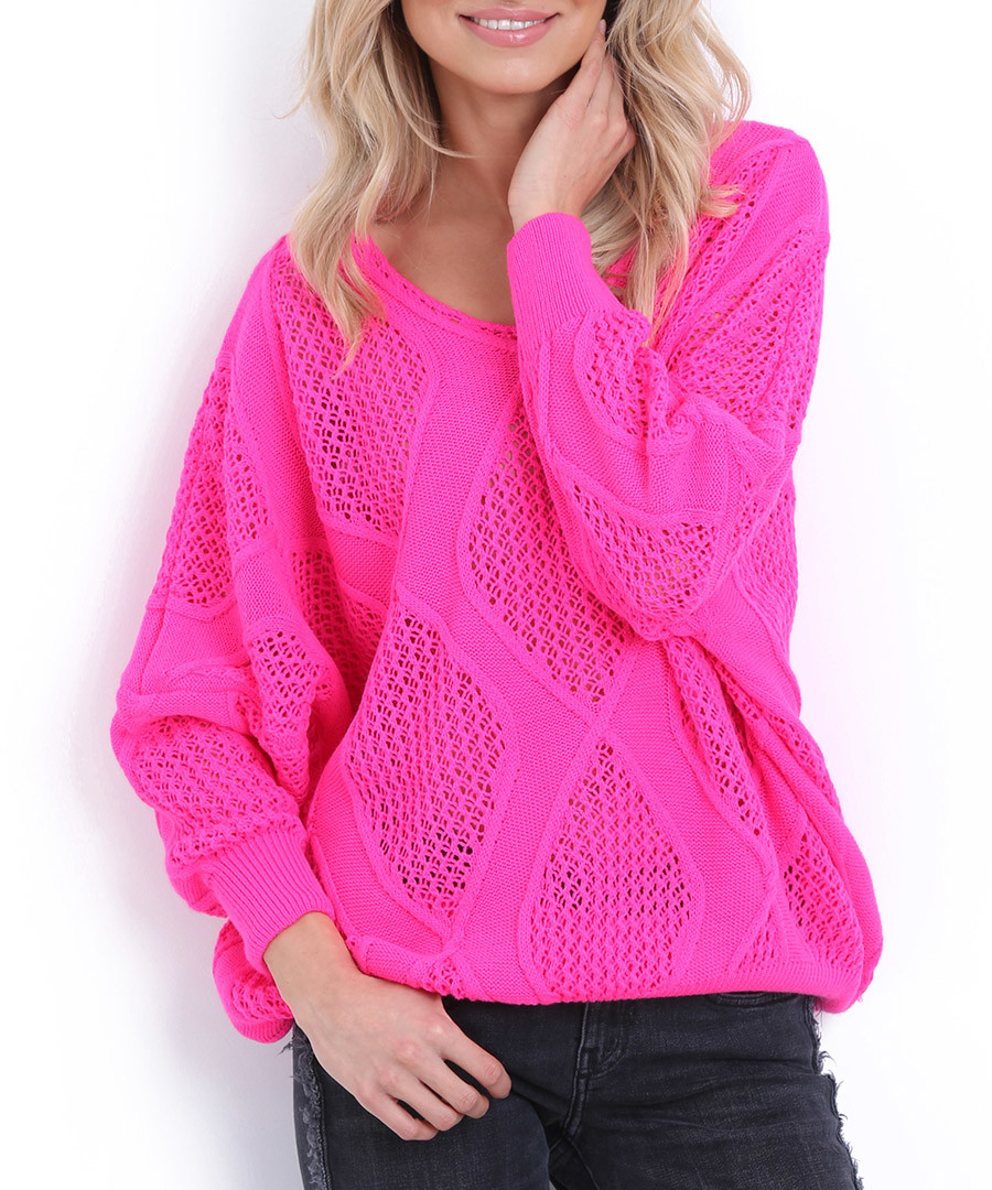 Hot pink large diamond knit jumper Sale - fobya