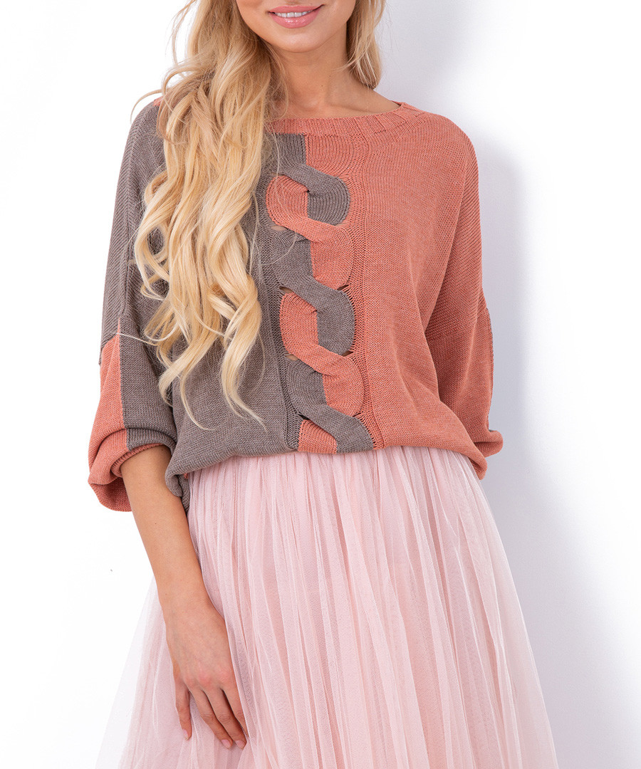 Apricot & grey colour block jumper Sale - fobya