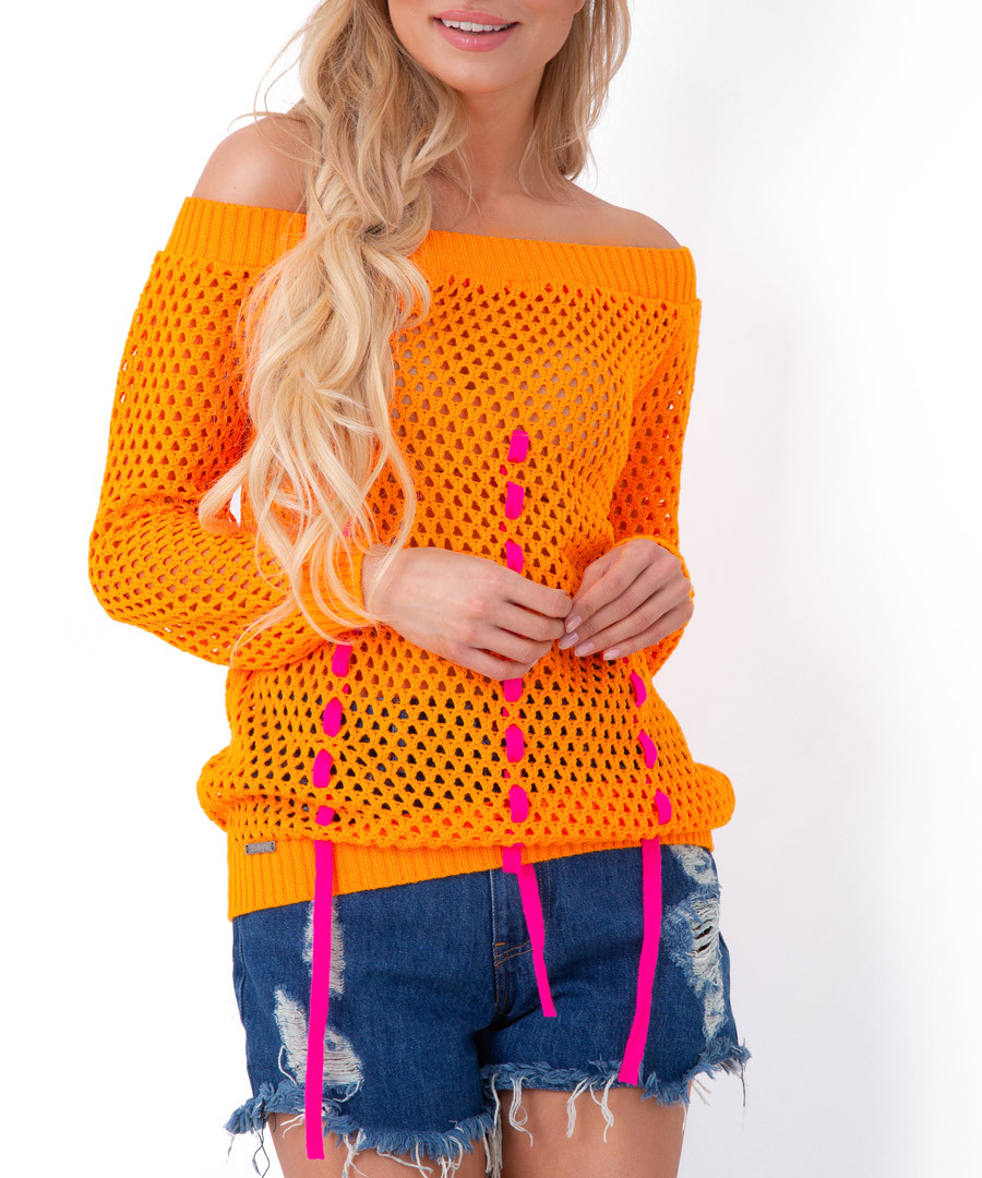 Orange mesh bardot neck blouse Sale - Fobya
