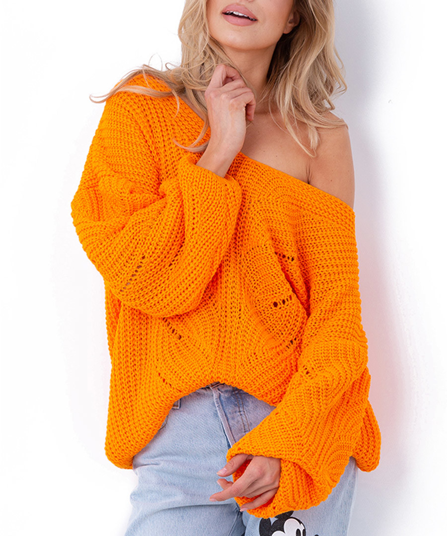 Orange off-the-shoulder jumper Sale - fobya