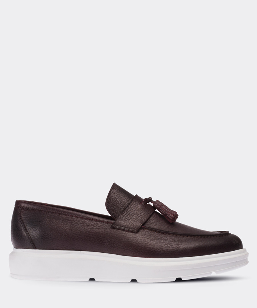 Burgundy leather platform tassel loafers Sale - deery man