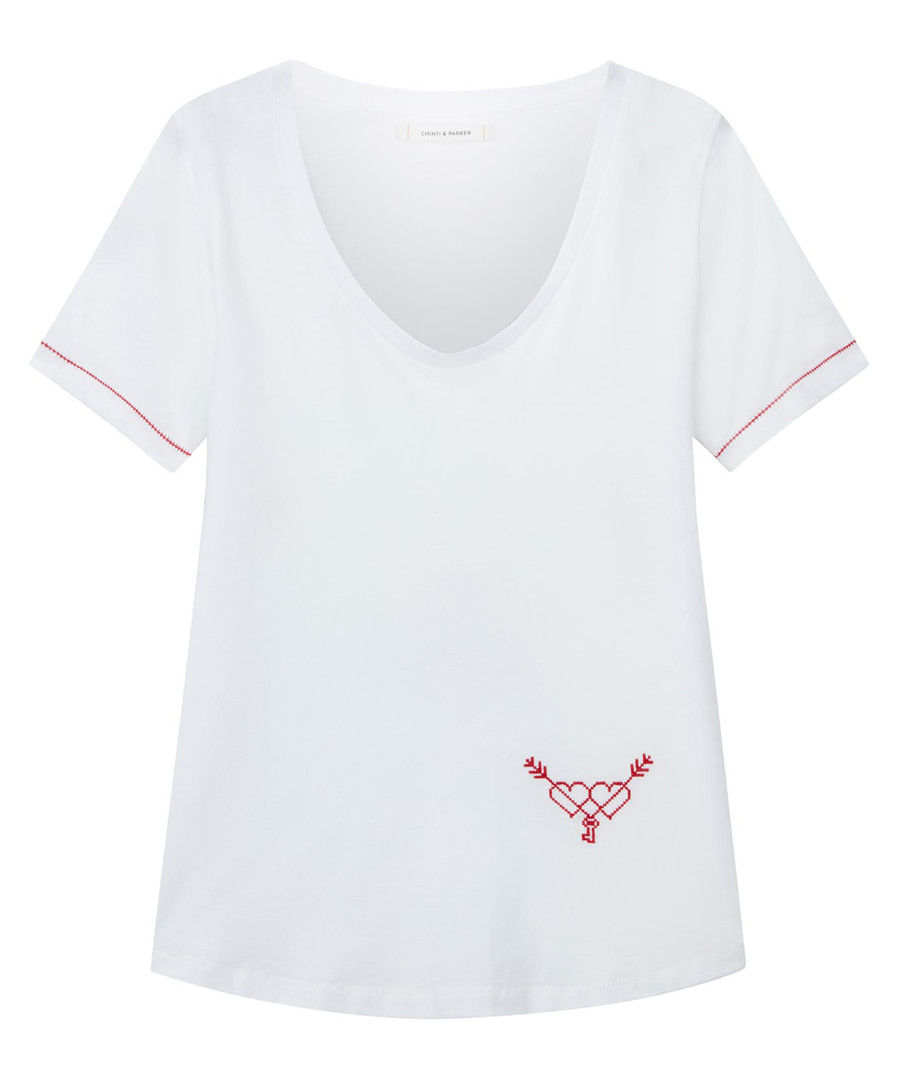 Twin Heart white cotton T-shirt Sale - chinti & parker