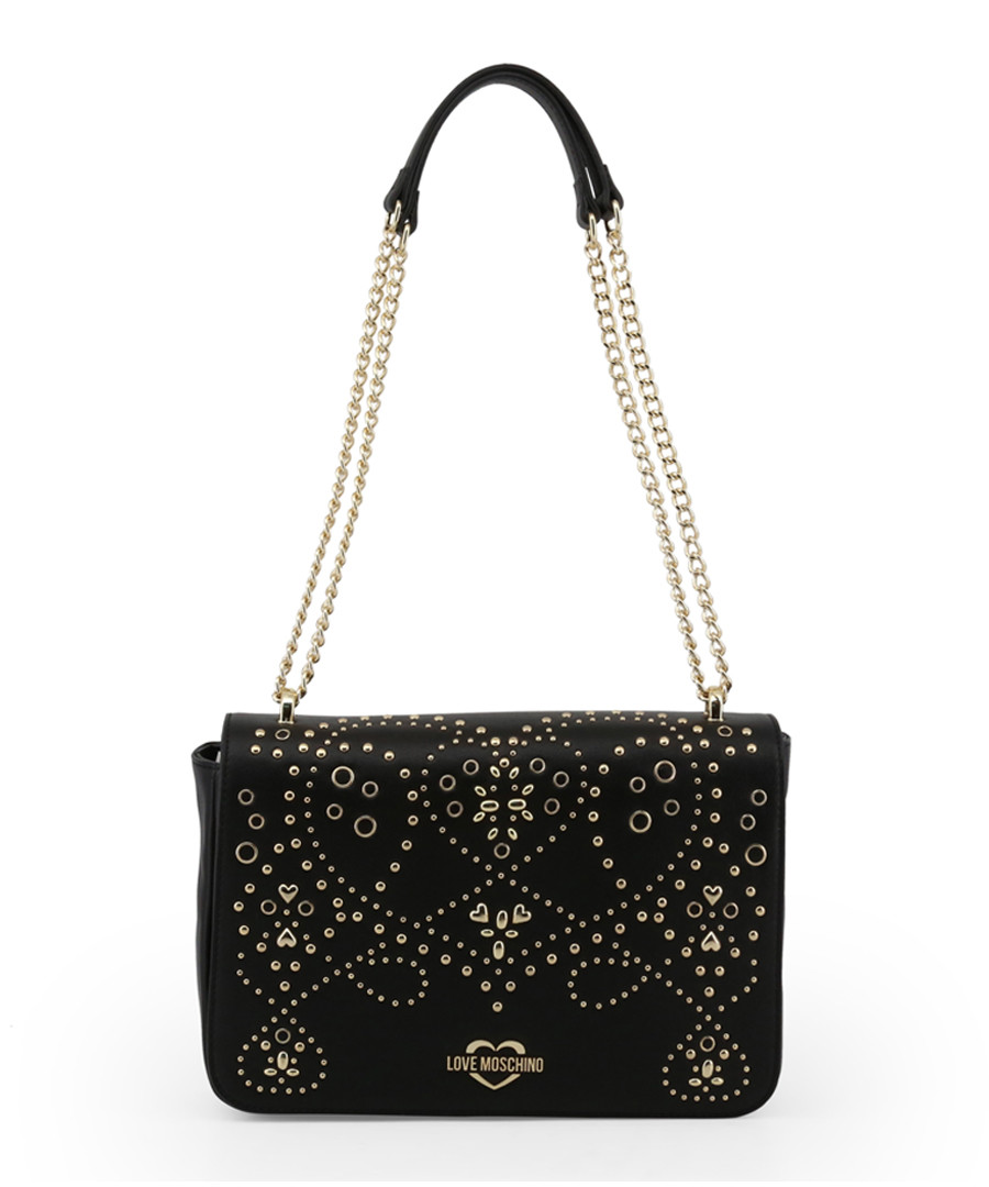 Black embellished chain shoulder bag Sale - love moschino
