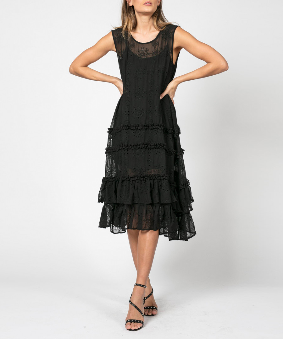 Fate jet black ruffle midi dress Sale - religion