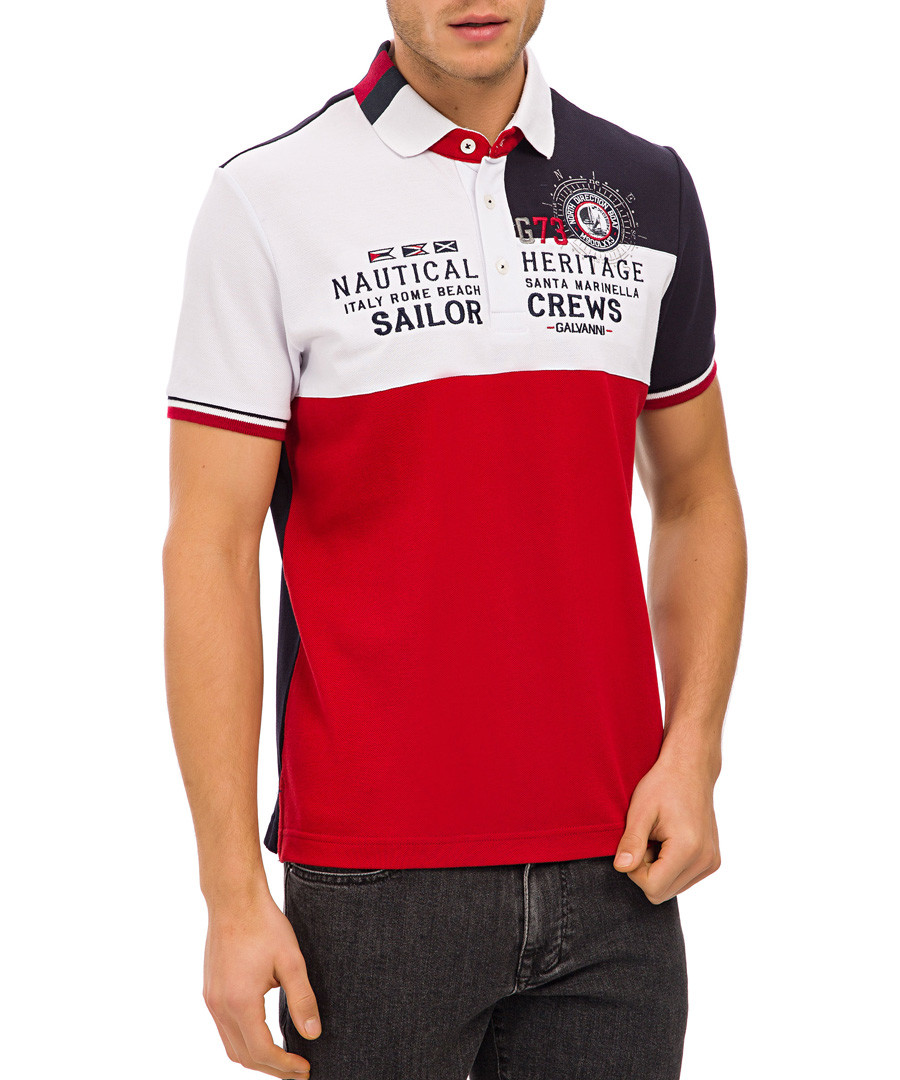 Red & white pure cotton panel polo Sale - galvanni