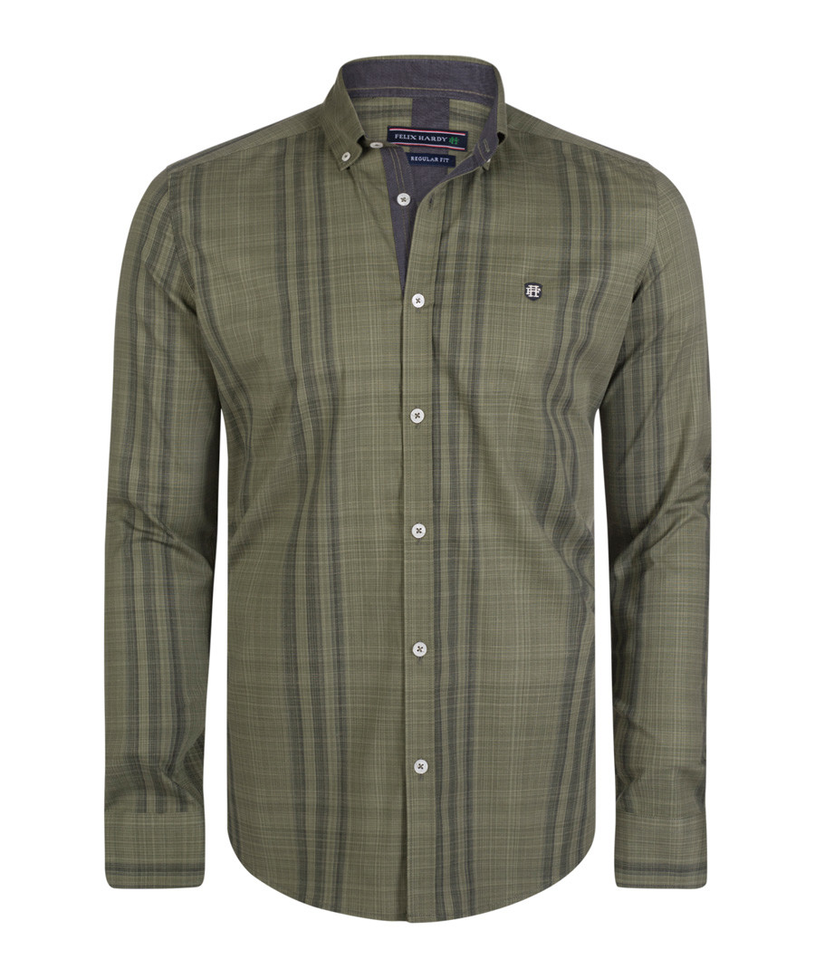 Olive green check pure cotton shirt Sale - felix hardy