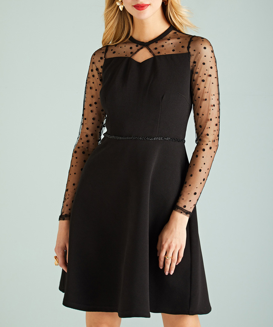 black sheer sleeve dress Sale - yumi