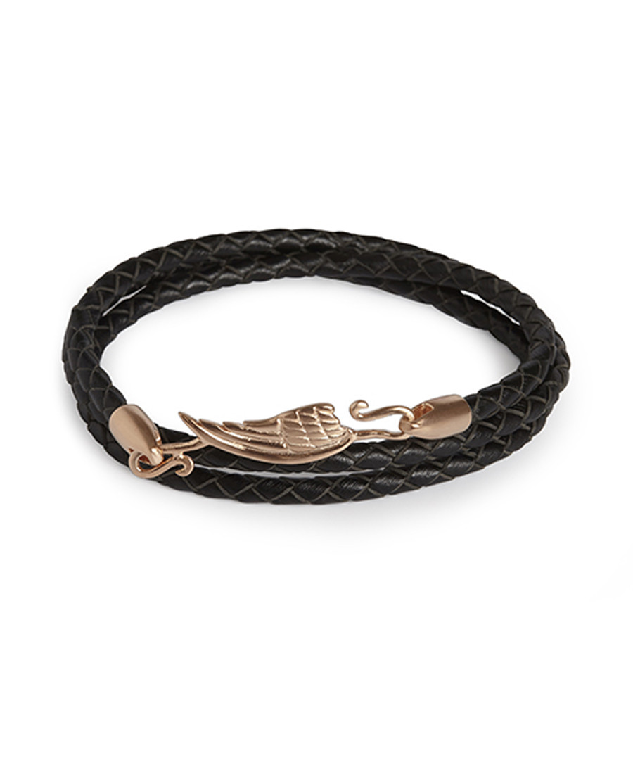 black leather & rose gold-plate bracelet Sale - simon carter