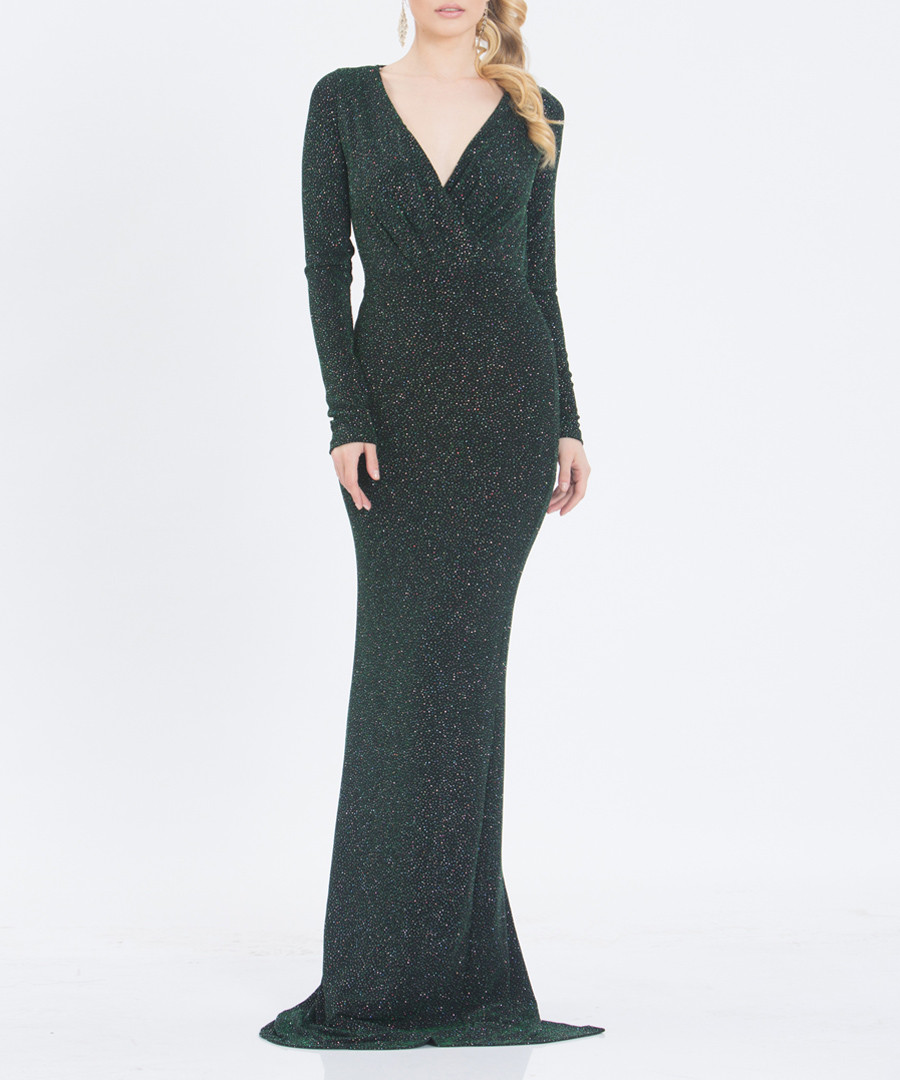 pine shimmer V-neck maxi dress Sale - zibi london