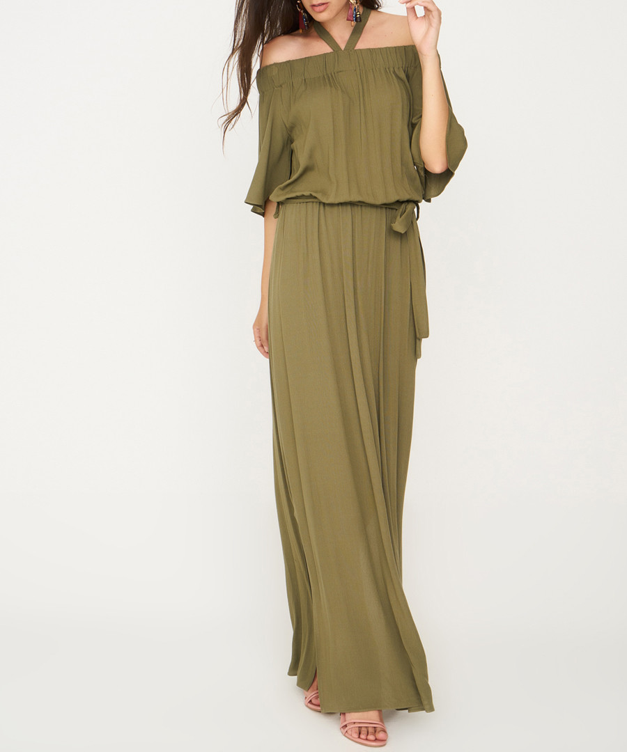 khaki halterneck maxi dress Sale - zibi london