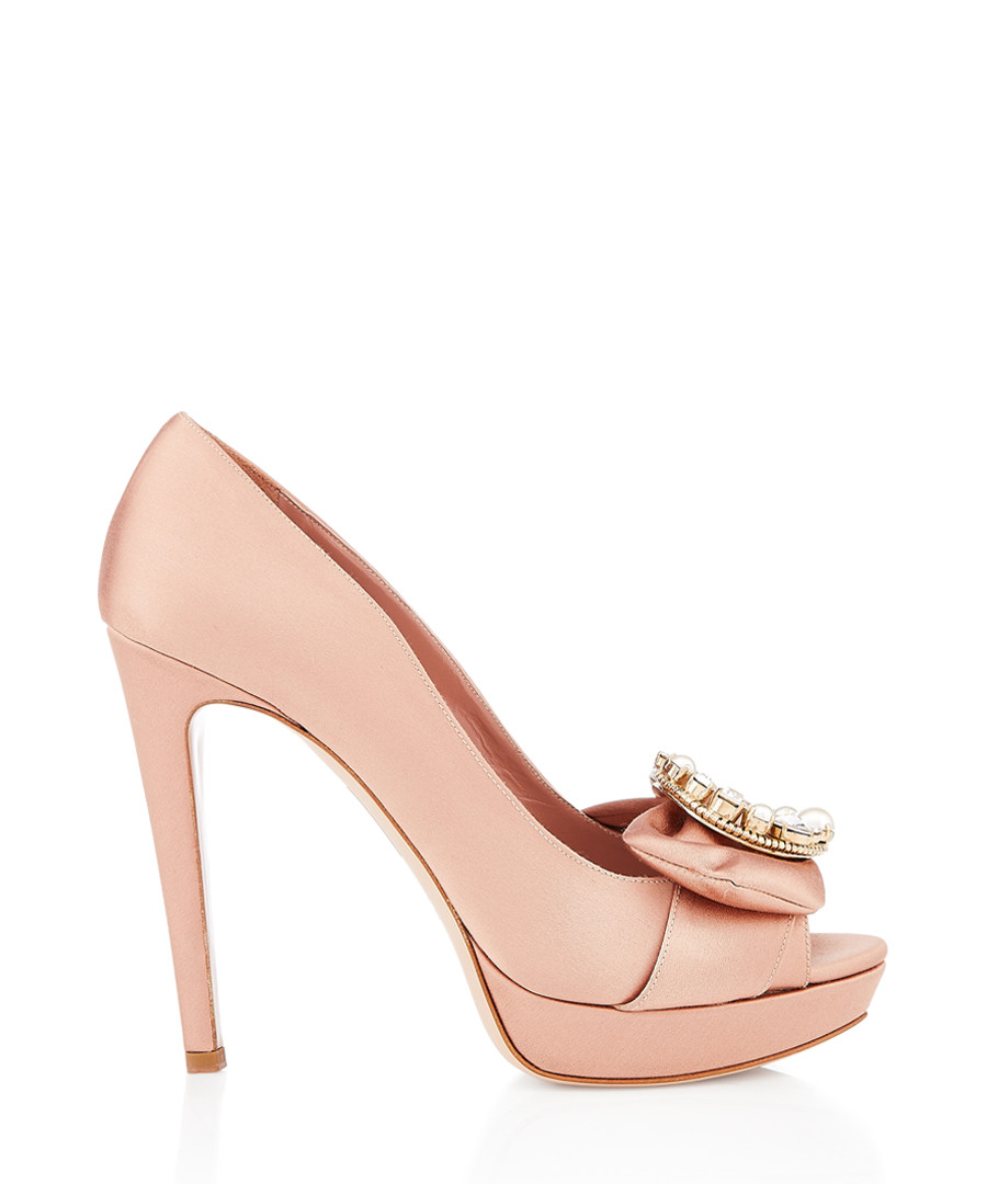 Blush satin & pearl embellished peeptoes Sale - miu miu