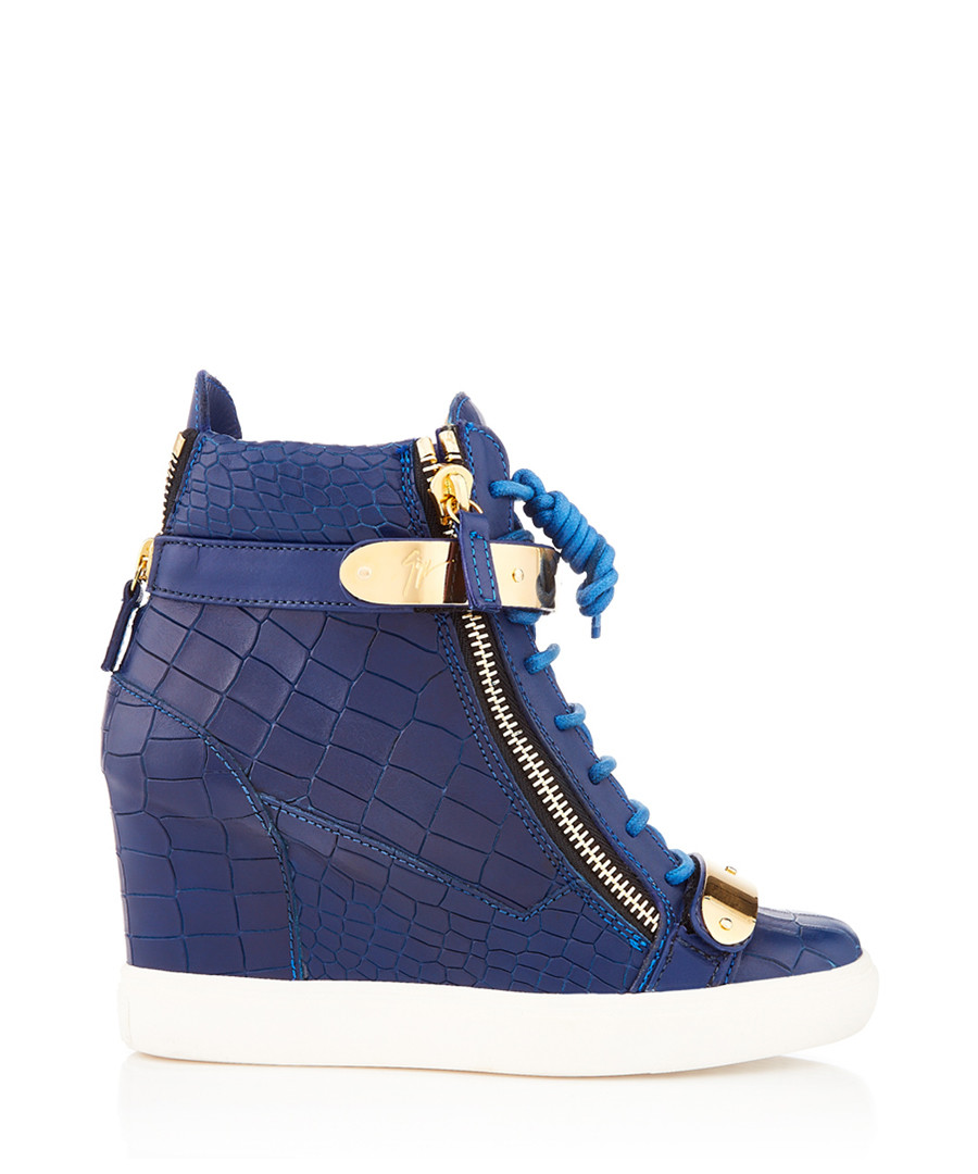 Blue leather zip-up wedged sneakers Sale - GIUSEPPE ZANOTTI