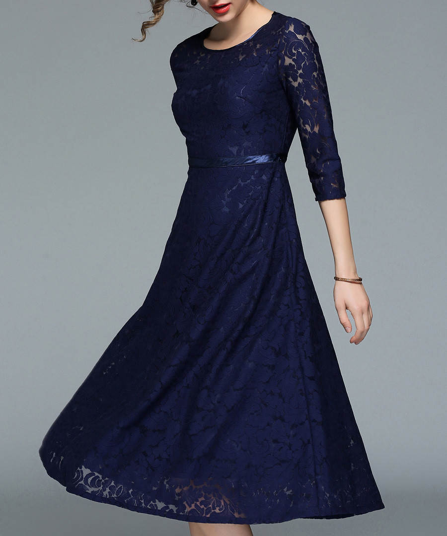 navy lace sleeve dress Sale - yisq