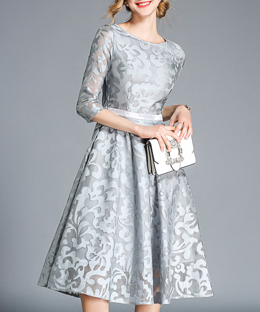 grey sheer sleeve dress Sale - yisq