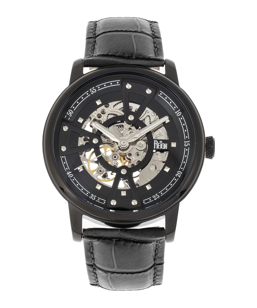 Belfour blackout leather & steel watch Sale - reign