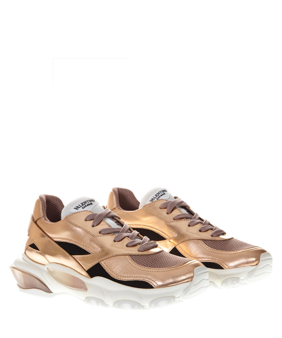 bounce gold-tone leather mix sneakers Sale - valentino garavani