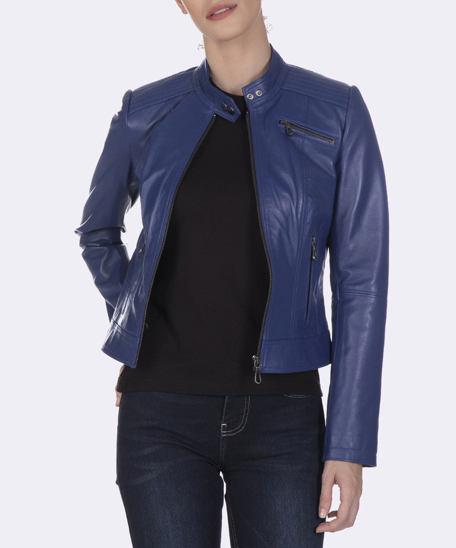 Dark blue leather jacket Sale - giorgio di mare