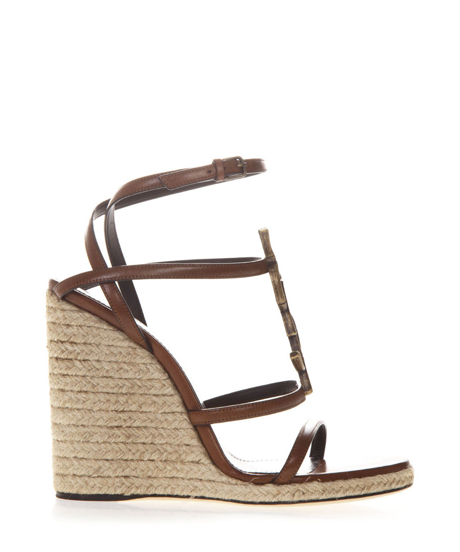 Brown leather logo espadrille wedges Sale - saint laurent