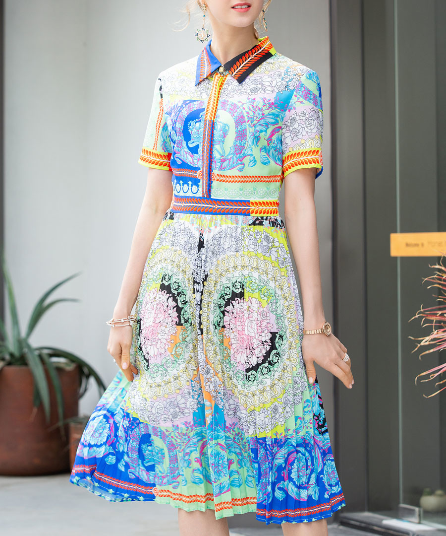 Pastel print pleated skirt dress Sale - ellesay