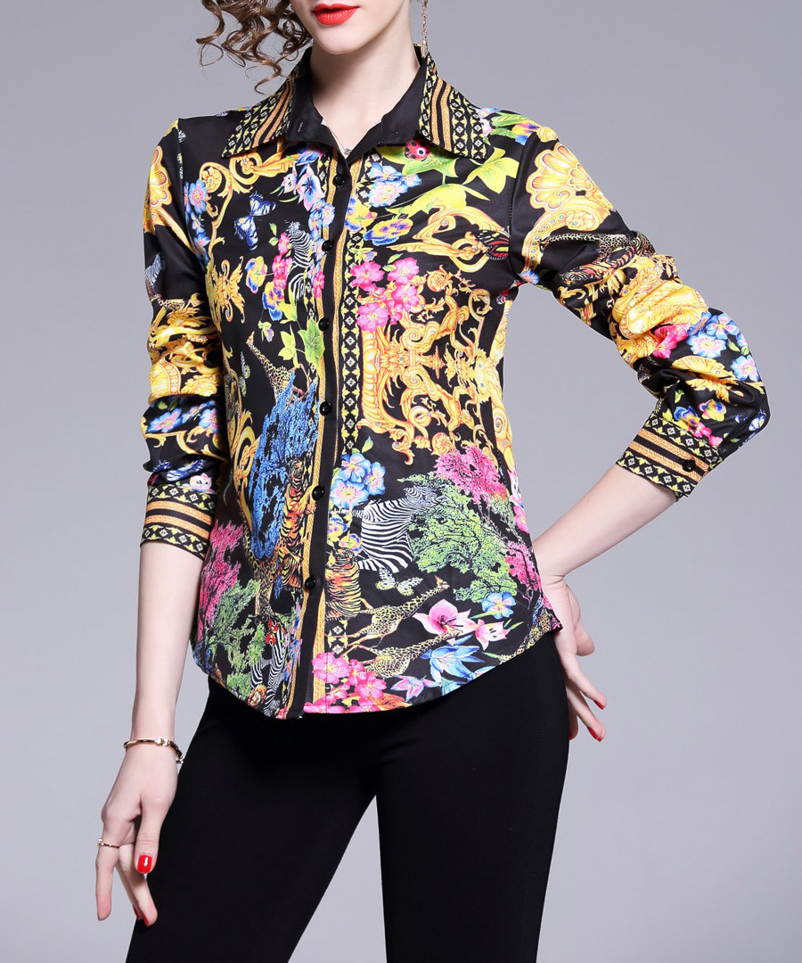 Animal & floral print long sleeve shirt Sale - Kaimilan