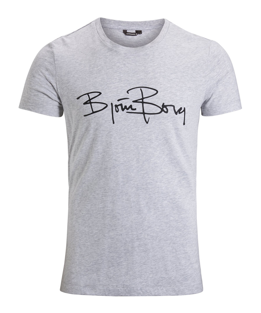 Grey melange pure cotton logo T-shirt Sale - Bjorn Borg