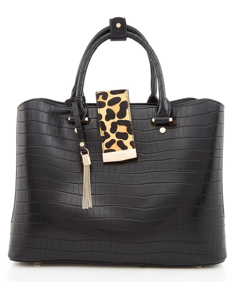 Black moc-croc & leopard grab bag Sale - dune