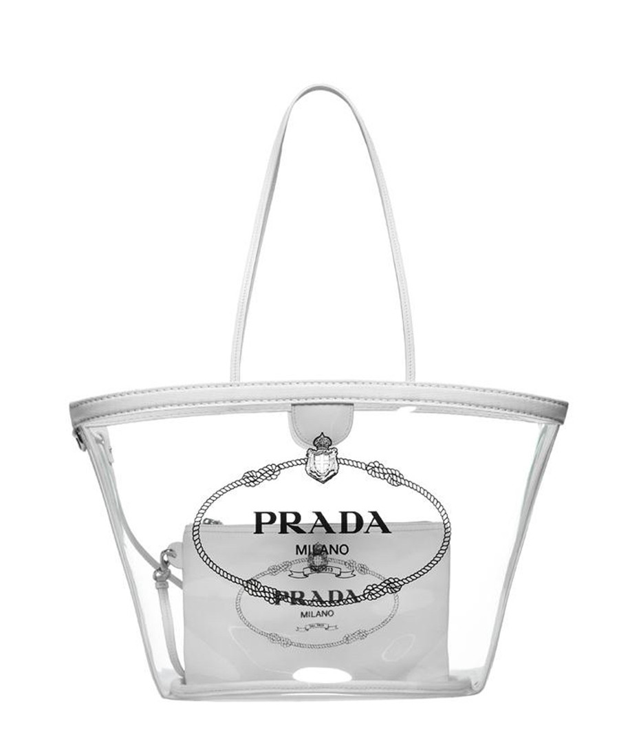 Transparent PVC logo tote bag Sale - prada