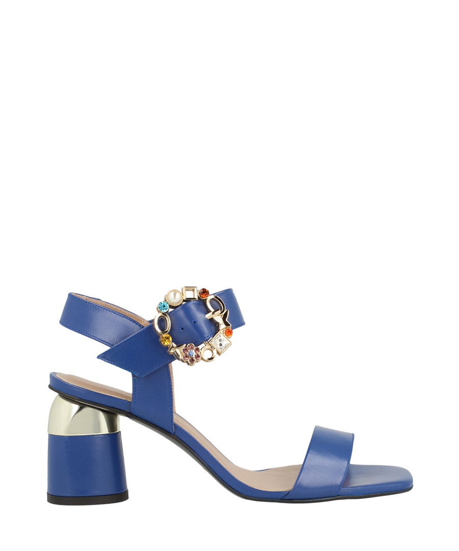 Navy leather block heel sandals Sale - roberto botella