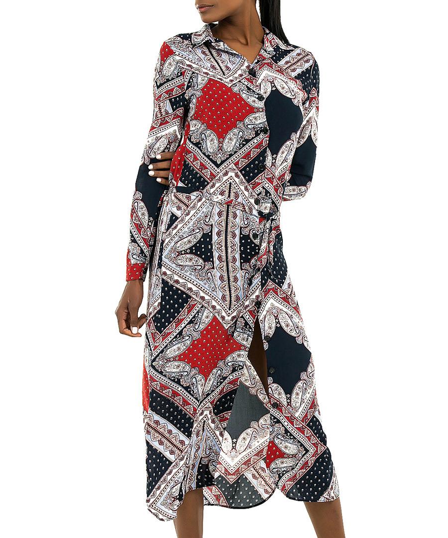 Red tiled long sleeve midi dress Sale - zibi london