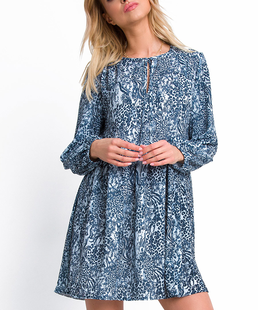 Blue print long sleeve mini dress Sale - fobya