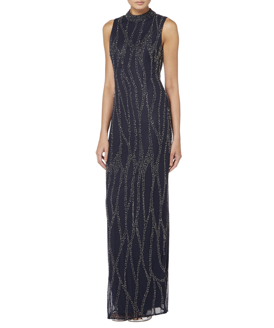 navy high neck embroidered maxi dress Sale - raishma