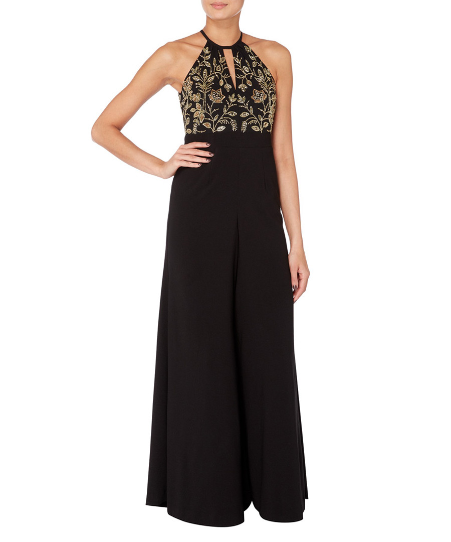 black halterneck wide-leg jumpsuit Sale - raishma
