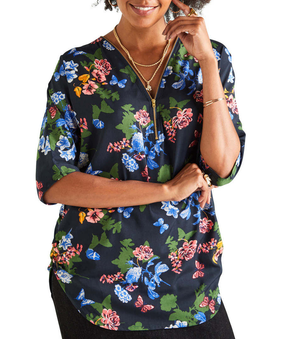 Butterfly print zip-front blouse Sale - yumi