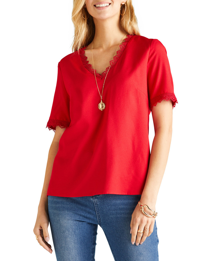Red lace edged blouse Sale - yumi
