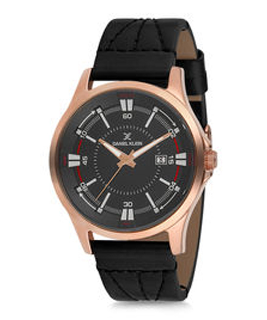 Black leather & rose gold-tone watch Sale - daniel klein