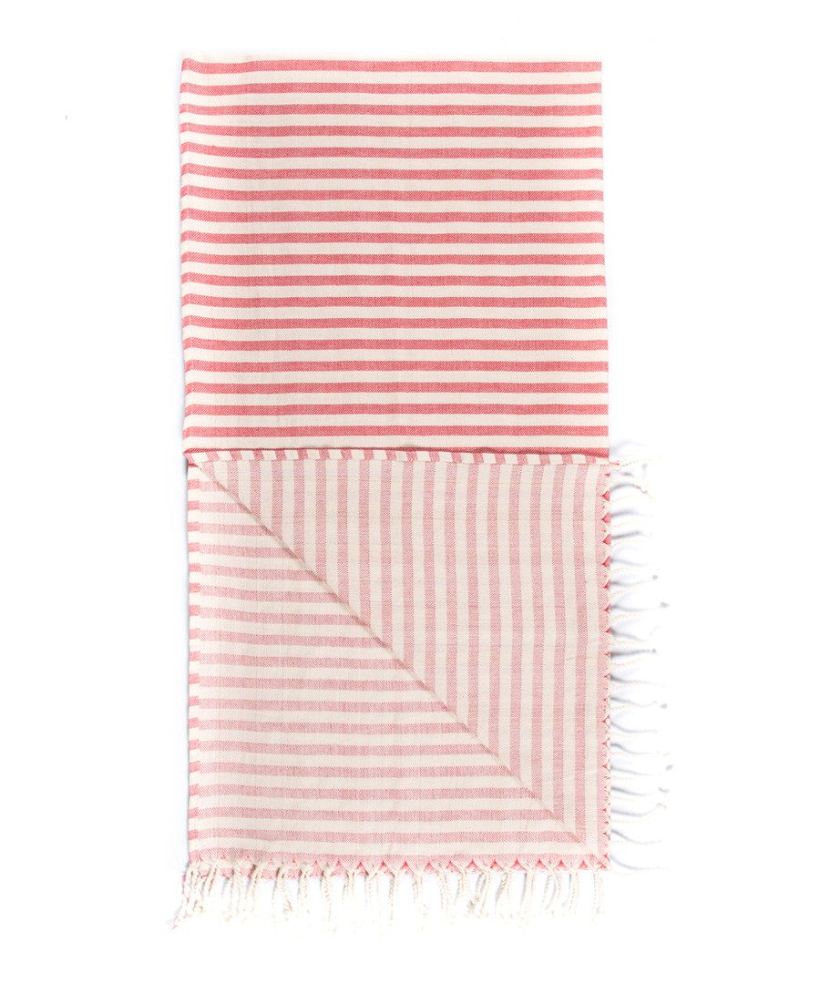 Handloom red stripe pure cotton towel Sale - hamam