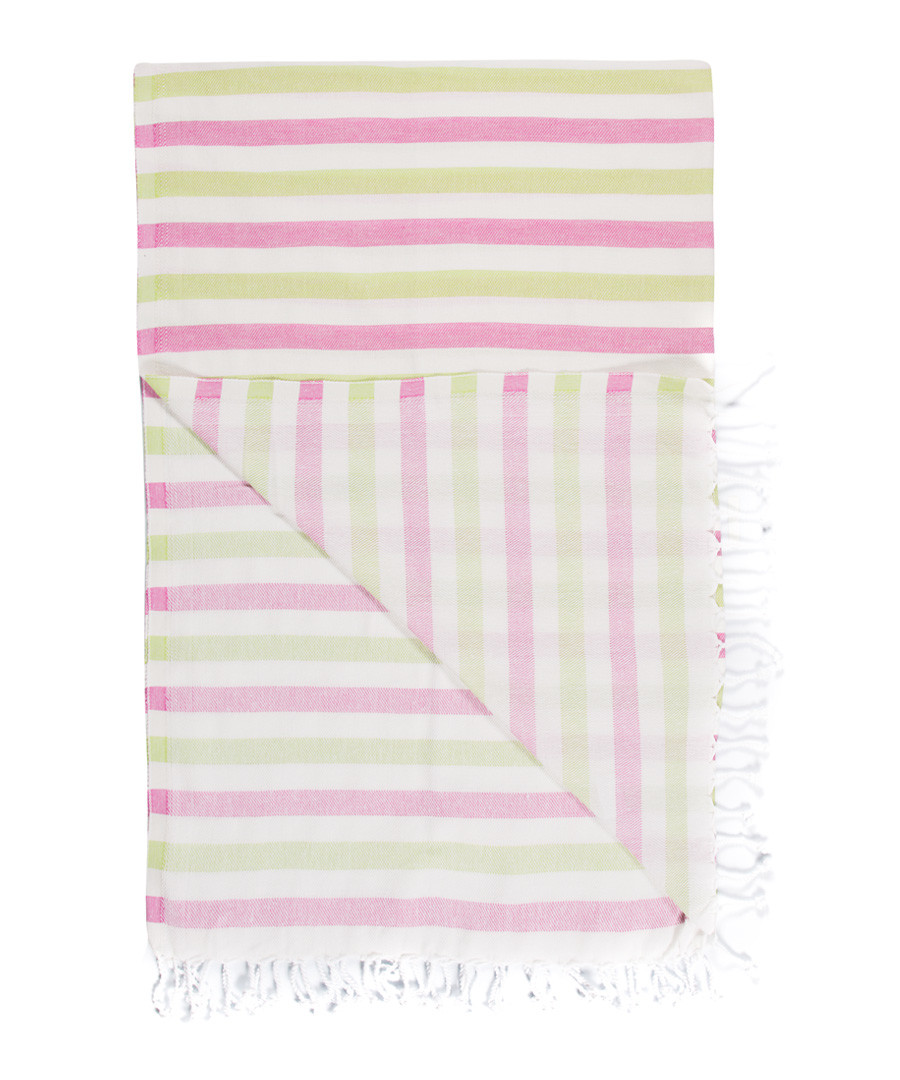 Handloom pink & green cotton towel Sale - hamam