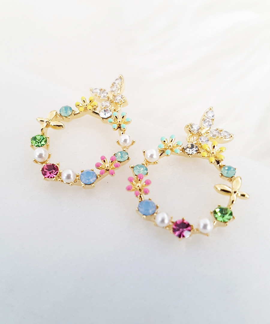 14k gold-plated floral hoop earrings Sale - fleur envy