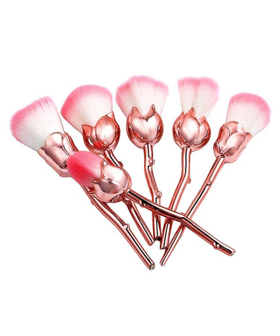 6pc Rose gold-tone & pink rose brush set Sale - rex brown